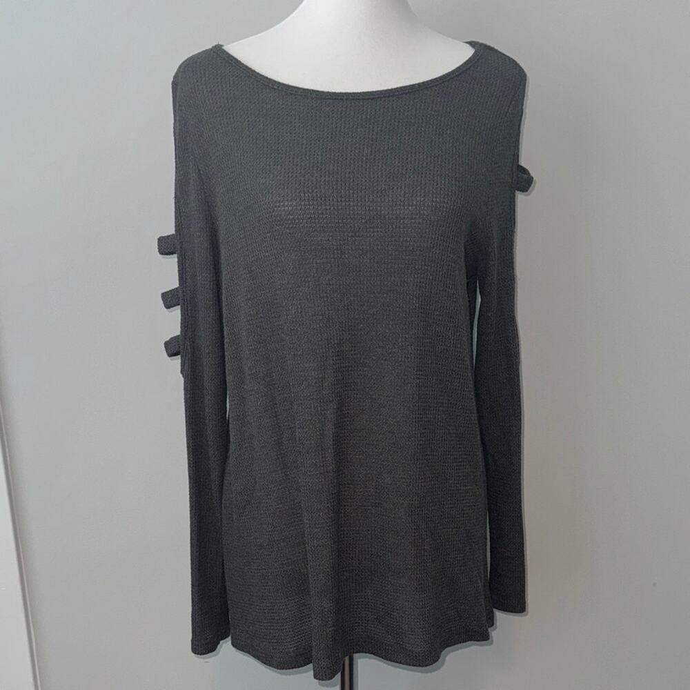 Promesa Dark Gray Cold Shoulder Long Sleeve Knit Top Women's Large